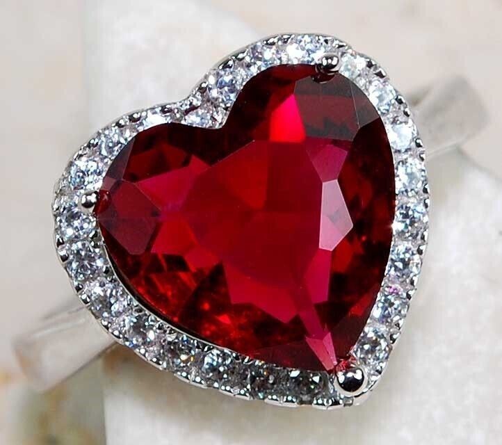Heart 3CT Heat Treated Rubellite Tourmaline 925 Sterling Silver Ring Sz 7 U3-6