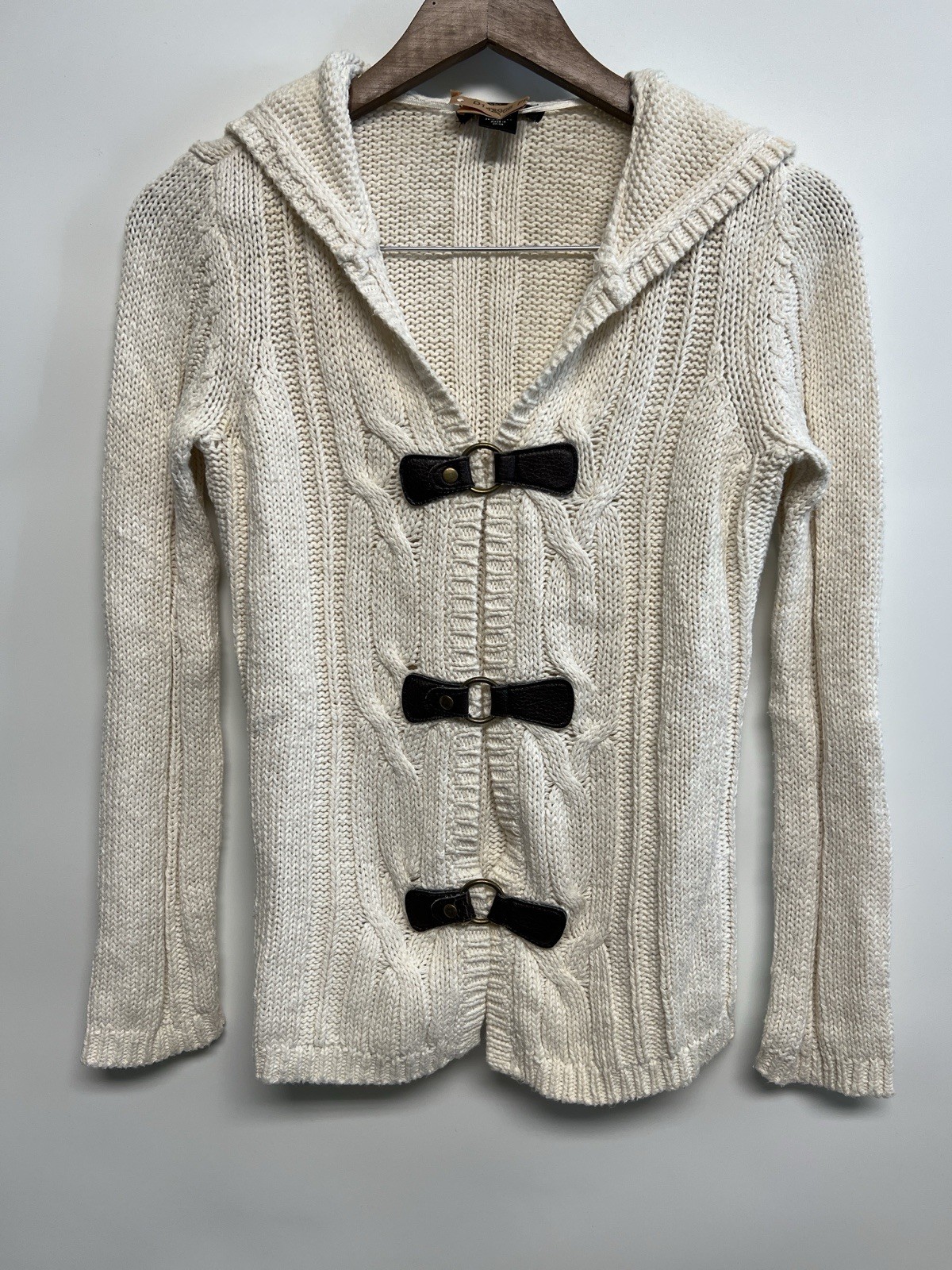 Y2K Hooded Toggle button Cable Knit Cardigan Swea… - image 8