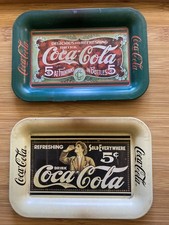 2 Vintage Coca-Cola Coke Small Metal Trays (6 1/2" X 4 1/2") 1990 Collectible
