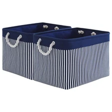 2 Pack Fabric Storage Baskets, 16x12x12 inch, Large Collapsible Bins, Navy