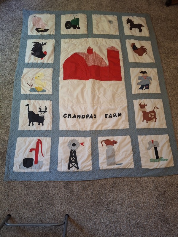 Grandpa's Farm Quilt With Barn And Animals.  60" X 72"