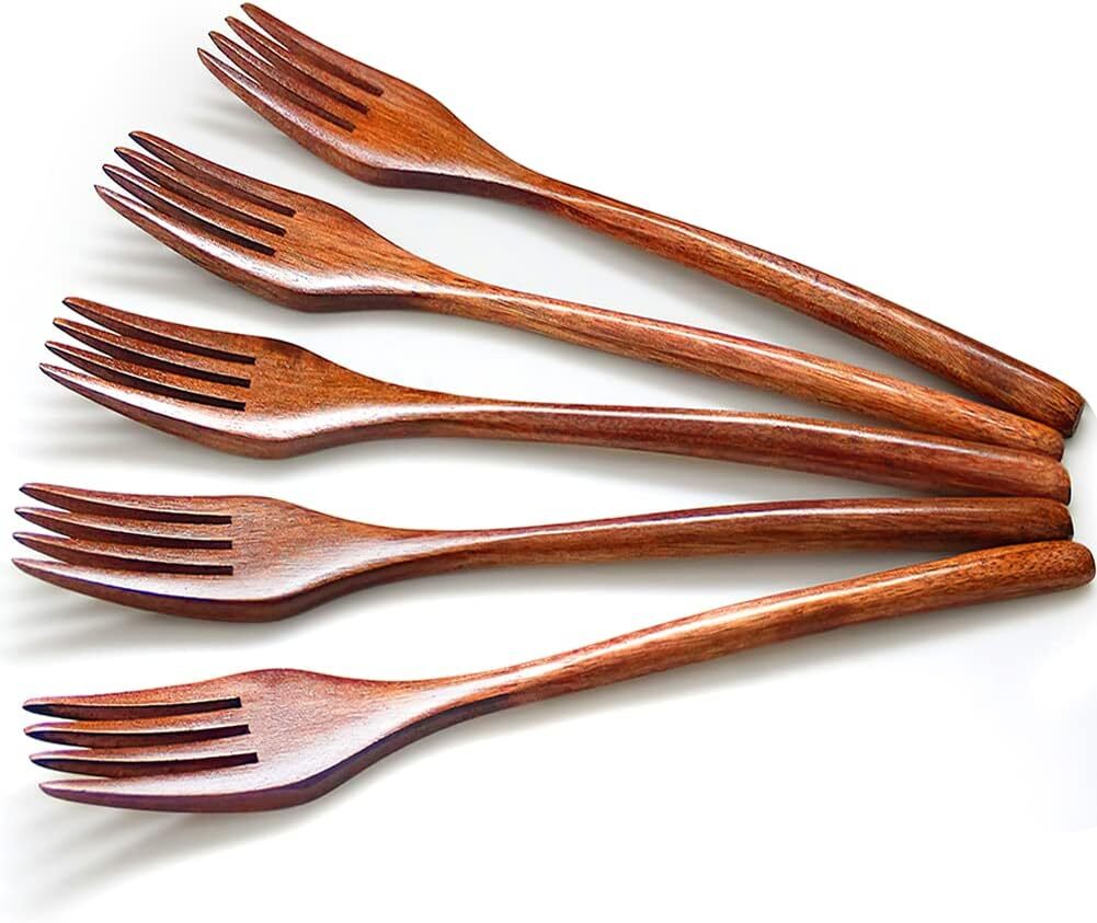 AOOSY 5 Stück Holz Gabeln SetHolz В винтажном стиле от Braun Natur Praktisches Besteck