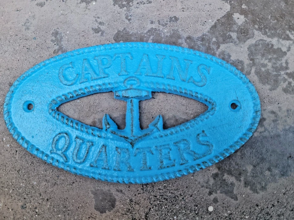 Letrero de placa de pared de cuartos de capitanes de hierro fundido decoración náutica de playa - azul rústico Foto 3 de 4