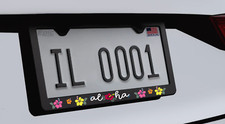 Aloha Hawaii Hibiscus Flower License Plate Frame Black Stainless Steel Anti Rust