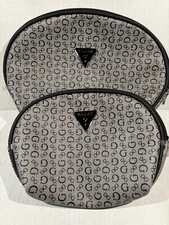 GUESS Travel Makeup Cosmetic Case Bag Gray With Black Trim 2 Bags 9" 7 11" READ