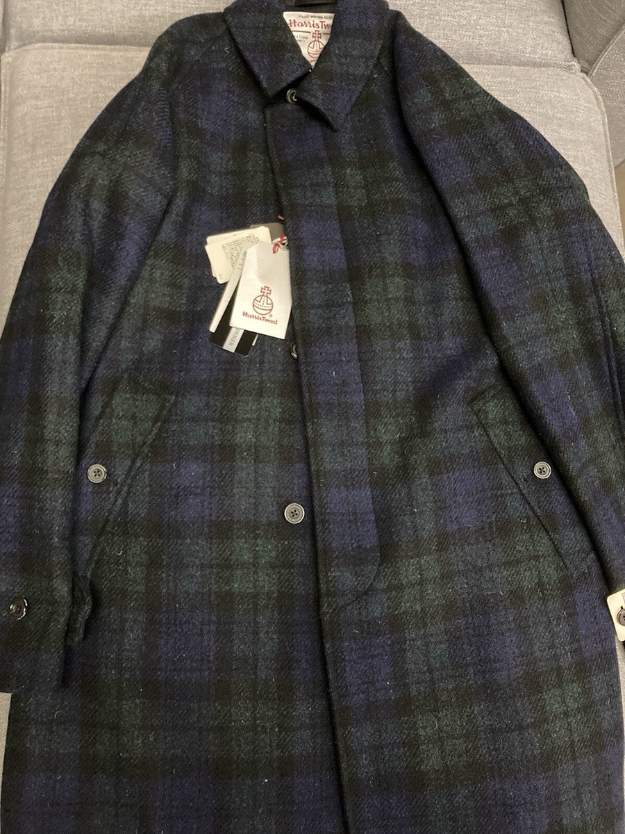 Beams plus Harris Tweed Balmacaan Collar Raglan Sleeve Coat Size