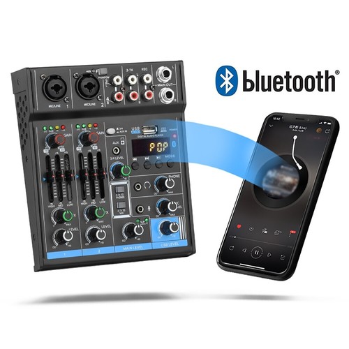 4 Channel bluetooth Mini Audio Mixer Sound Mixer Audio DJ 16 Digital USB Record - Afbeelding 1 van 11