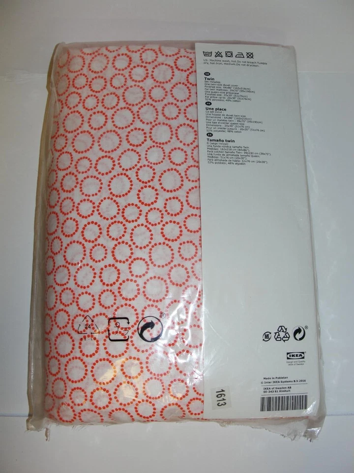 Funda nórdica y funda de almohada Ikea Tradaster Twin - Círculos naranjas sobre blanco - Nueva Foto 2 de 4