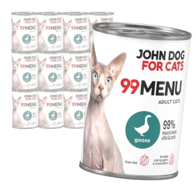 JOHN DOG FOR CATS John Dog für Katzen 99 Menü Nassfutter für erwachsene Katzen mit Gans 12x400g