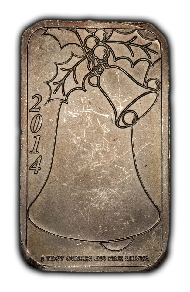 5 oz Silver Art Bar - Enameled Santa Claus Christmas Bells 2014 - SKU-F8665 - Image 4 of 4