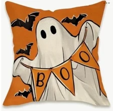 Adorable Ghost BOO Fun Halloween Fall Throw Pillow Cover Fall Holiday Home Decor
