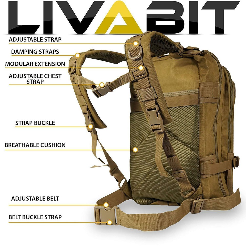 LIVABIT SOS Bug Out 3 Day Backpack First Aid Kit Emergency Survival Gear Black 638029771641 - Foto 10