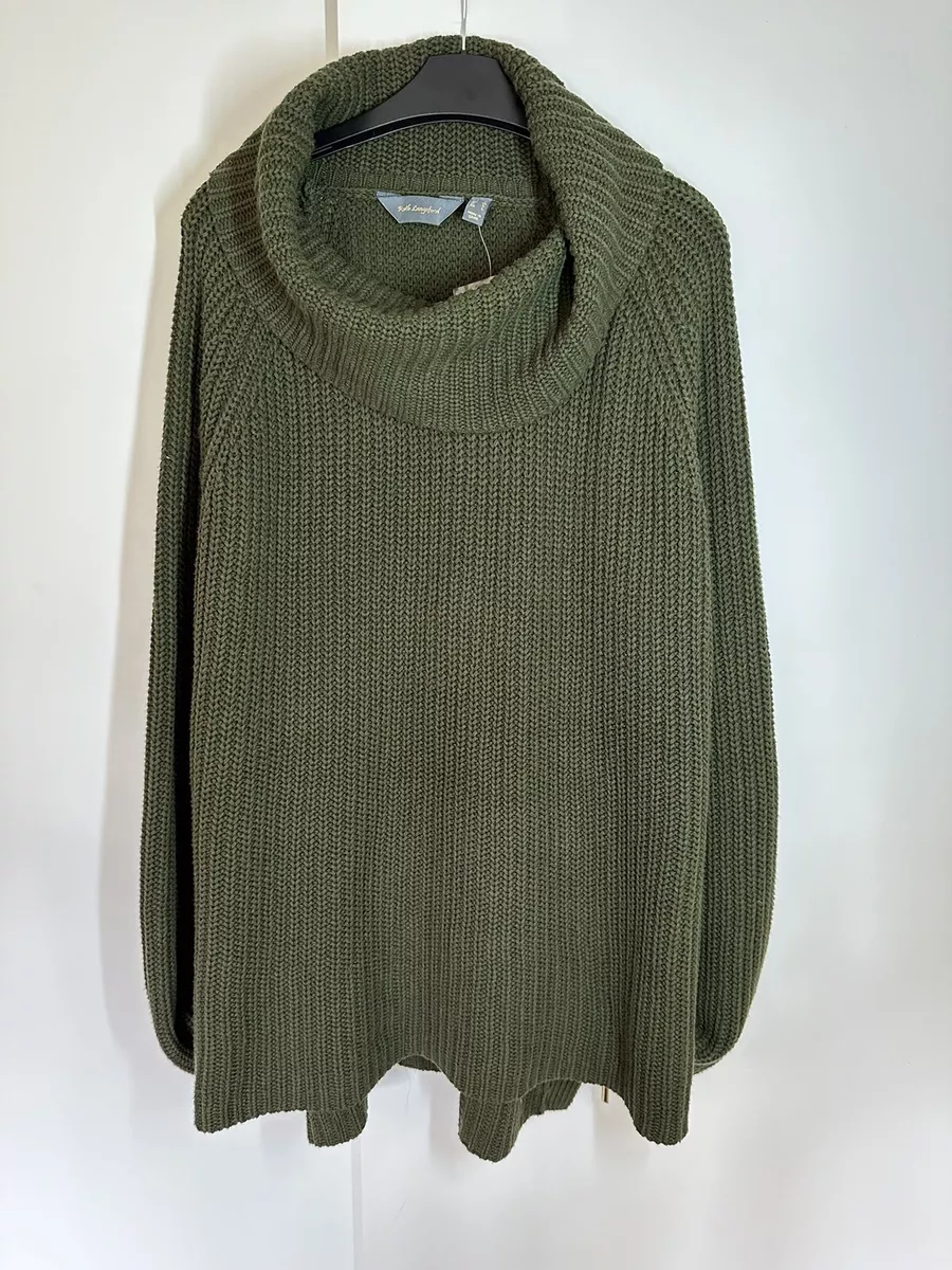 RUTH LANGSFORD - LONGLINE JUMPER - GREEN CHUNKY RIB KNIT ROLL NECK