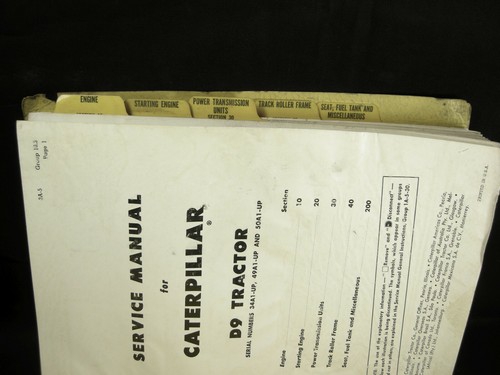 Caterpillar D9 Service Manual Repair Shop Book Tractor Bulldozer Catalog 34A CAT - Picture 4 of 7