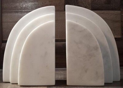 White Marble Bookends New in Box MSRP of $120 #733558