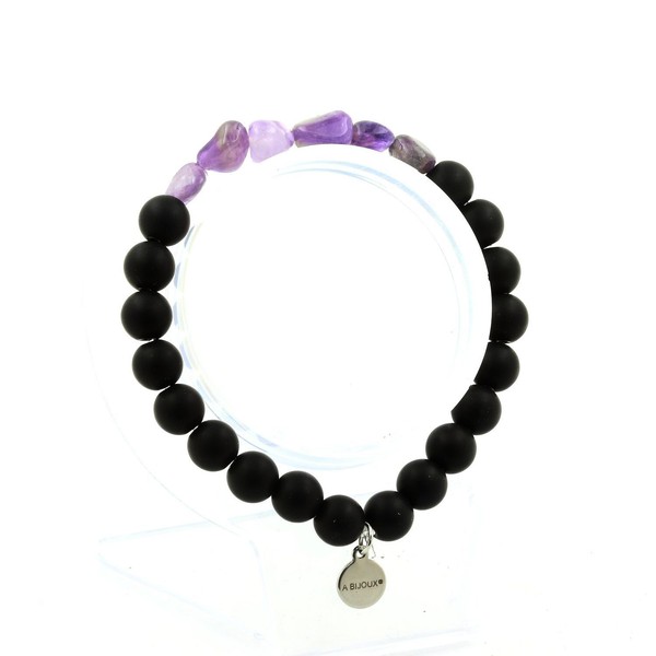 Mineralien Und Edelsteine. Armband Amethyst Aus Brasilien + Schwarze Onyxperlen-image