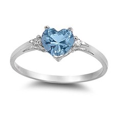 Sterling Silver .925 Aquamarine CZ Heart Engagement Promise Ring Sizes 5-10