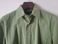 Mens Express Design Studio Dress Shirt M 15-15.5 Green PInstripe Cotton