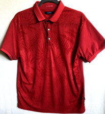 Barabas short sleeve red polo shirt, fern fronds, stretchy, Medium