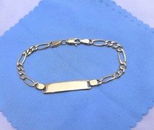 Unique 14K Karat Solid Yellow Gold Designer Figaro Link ID Bracelet - 6" Length