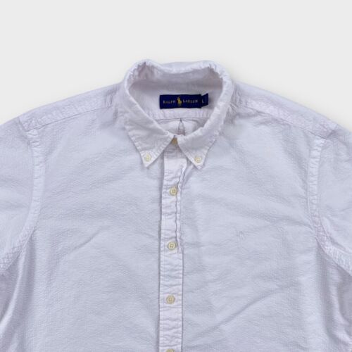 Camisa Ralph Lauren Para Hombre Grande Blanca Seersucker Texturizada Cabaña Playa Exterior - Imagen 3 de 9