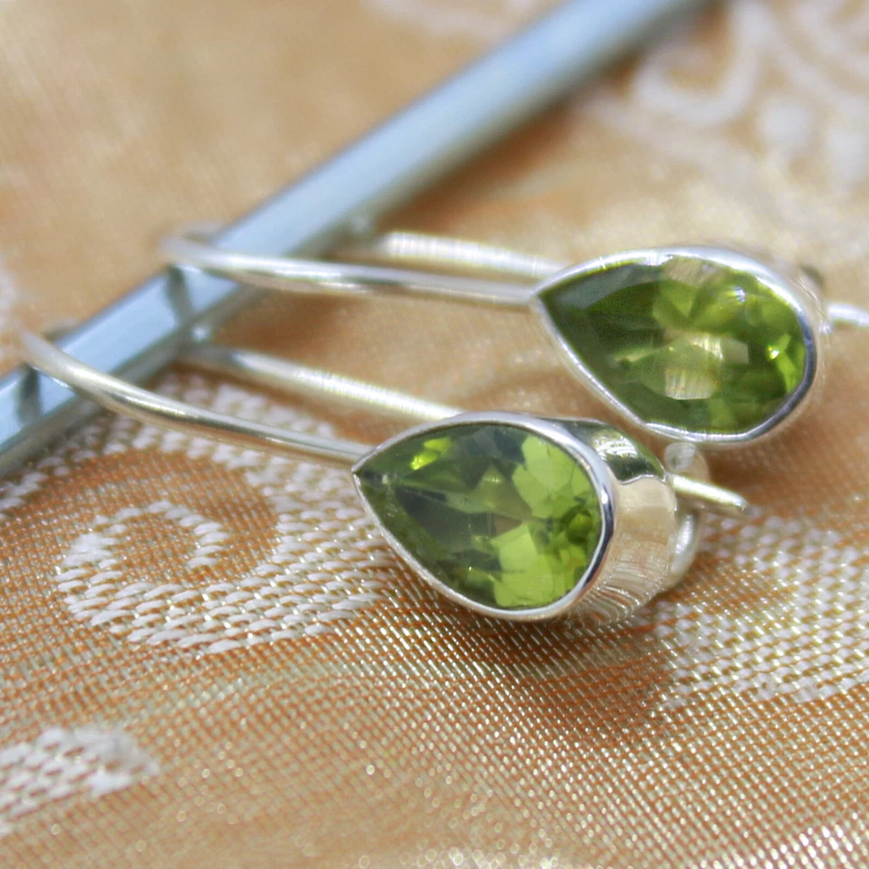 Peridot Ohrhänger echt Silber 925 Ohrringe Tropfen Sterlingsilber Grün hvts - Bild 3 von 4