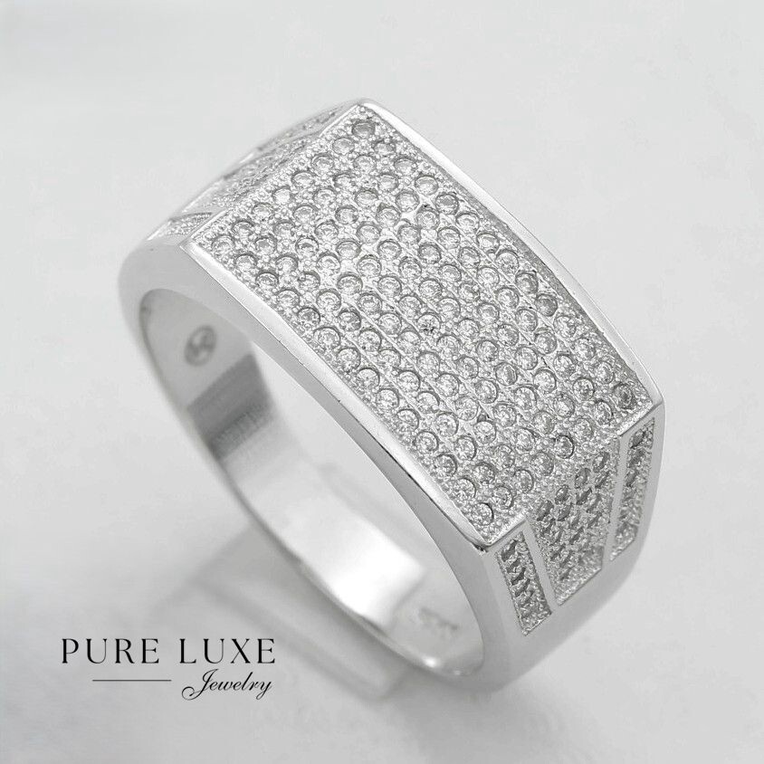【massnoun】HEIGHT SQUARE 925 SILVER RING Men's Sterling Silver 925 Brilliant CZ Square Wedding Rings
