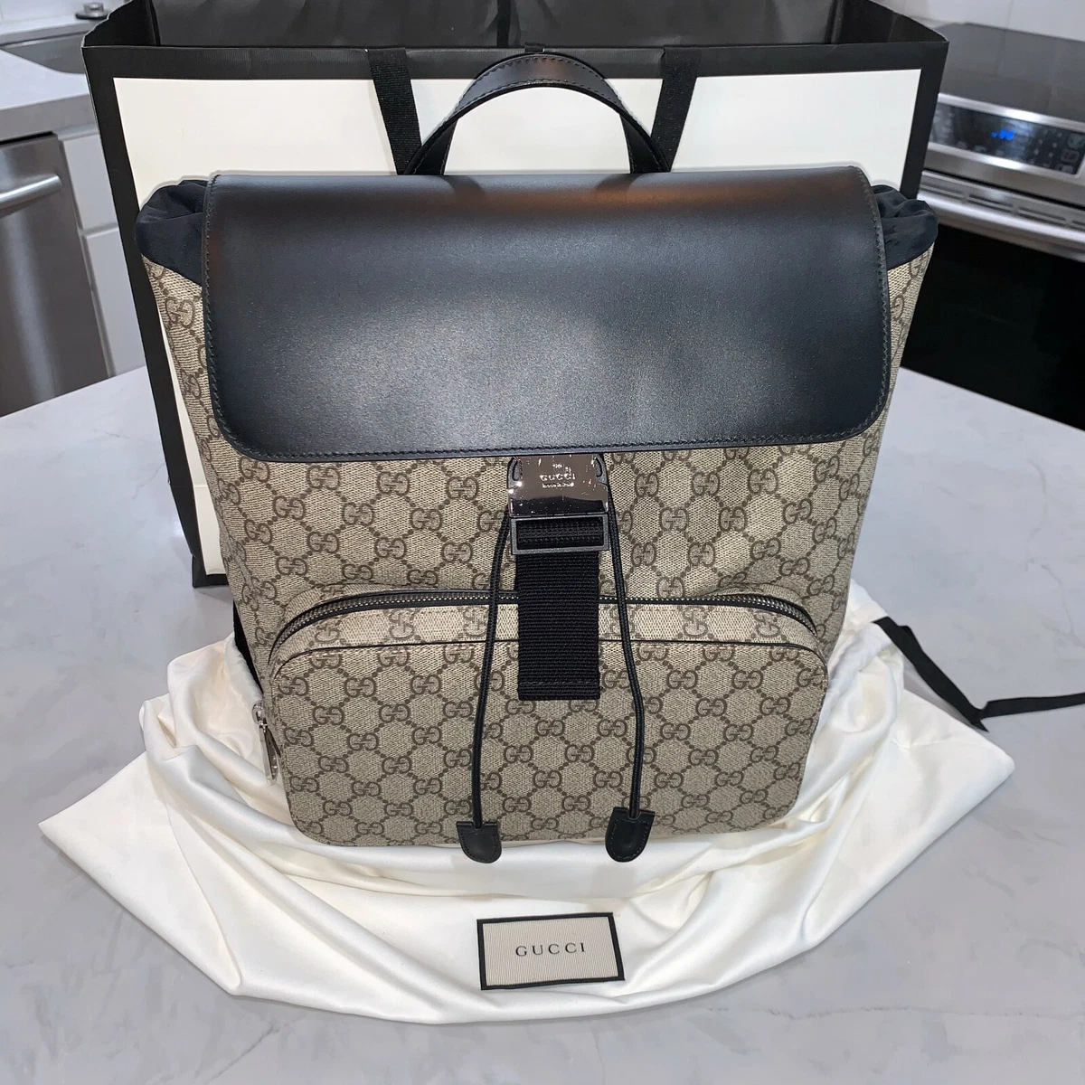 Gucci GG Supreme Backpack in Vinyl & Black Leather *Excellent  Condition*