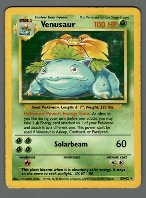 Venusaur 15/102 Base Set Holo 1999 WOTC HP Vintage Pokemon tcg Karte - HD Fotos
