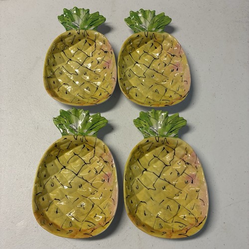 Pineapple 4 Set Melamine Snack Plates 7”x4” Dishwasher Safe Yellow Green Lot NWT - 第 5/10 張圖片