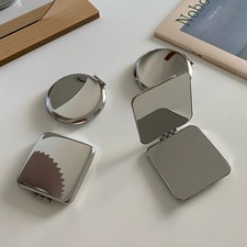 Ins Portable Simple Stainless Steel Double-sided Make Up Mirror Handheld Pocket