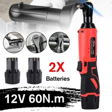 Electric Cordless Ratchet 3/8" Right Angle Wrench Impact Power Tool + 2 Battery
