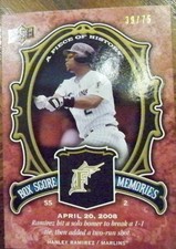 2009 A Piece of History Memories Baseball Card Of Hanley Ramirez #BSM-HR 39/75