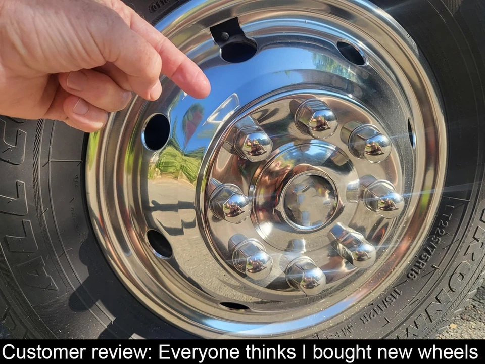 Ford E350 E450 Van RV 16" Dual Wheel Simulators Hub Caps Dually Rim Skins Covers Foto 4 de 4