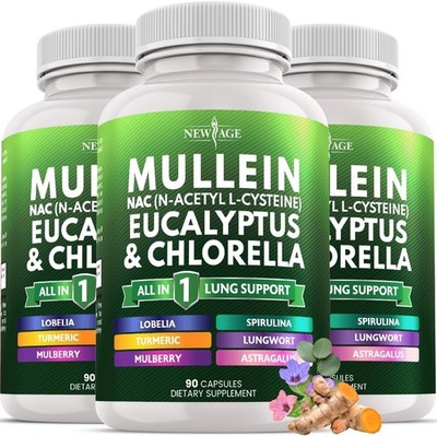 3PK Mullein Leaf for Lungs Cleanse & Respiratory Support Supplement Chlorophyll