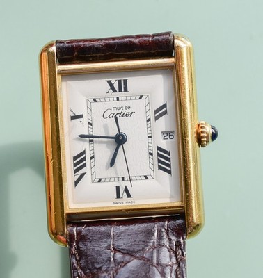 Rare JUMBO Vintage CARTIER 2413 Tank Vermeil .925 Quartz Watch