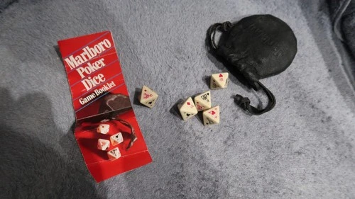 MARLBORO POKER DICE SET W/BLACK LEATHER POUCH (5) 8 SIDED DICE & THE INSTRUCTION
