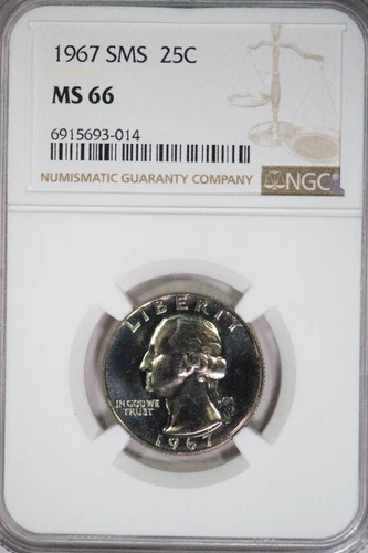 1967 SMS Washington Quarter 25c MS 66 NGC