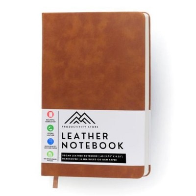 PRODUCTIVITY STORE Brown Vegan Leather Notebook Daily Journal A5 5x8 Hardcover