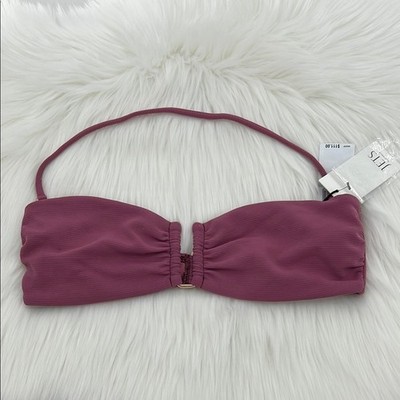 Jets Australia U/Trim Bandeau Bikini Top - Ribbed Mauve - 8 - NWT