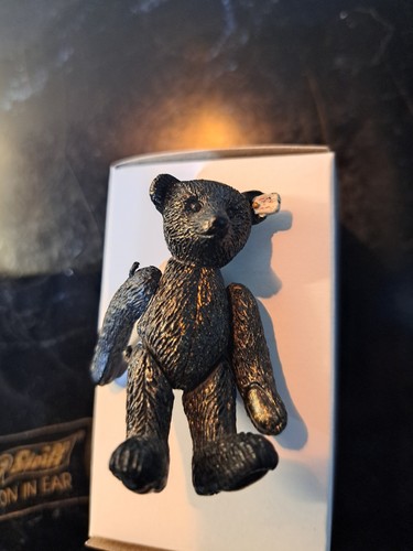 Steiff Zinn Miniatur Schwarzbär bewegliche Gliedmaßen mit Original Samtbeutel - Bild 2 von 3
