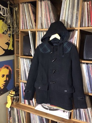 Men's Fred Perry Black Wool Mix Duffle Coat VGC Small UK