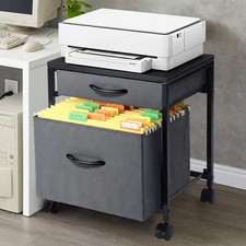 Printer Stand Rolling Mobile File Cabinet Cart with 2 Fabric Drawers A4 Lette...