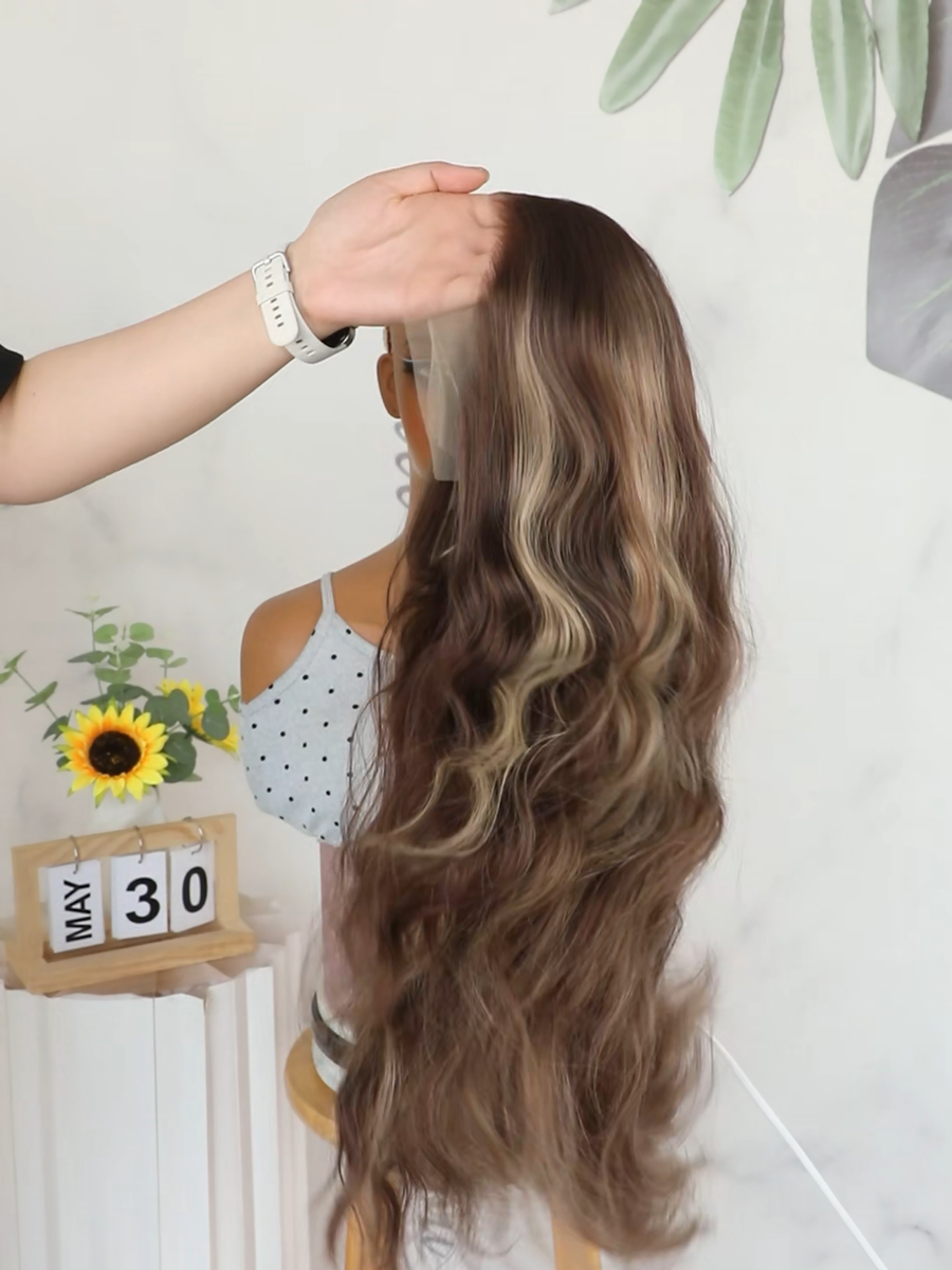 Brown Blonde Ombre Mixed Color Curly Wave Lace Front Wigs  display picture 1