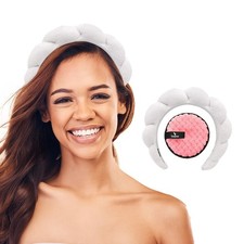 Spa Headband - Makeup Remover and Face Washing Headband with Bubble Pads WHI...