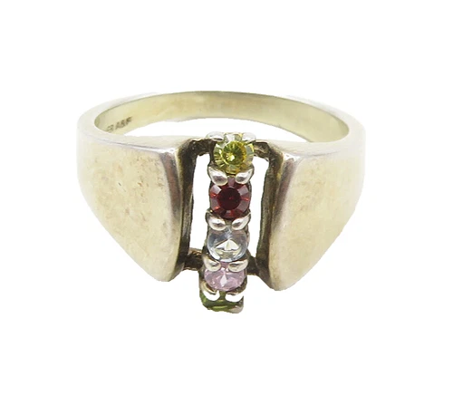 925 Silver Vintage Petite Multi Color Topaz & Peridot Band Ring Sz 6 RG17990
