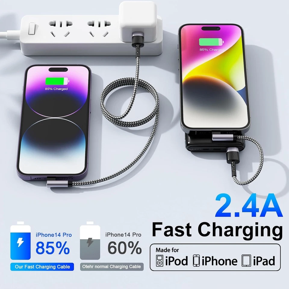 3 x iPhone Charger Fast For Apple Cable USB Lead 5 6 7 8 X XS XR SE 11 12 13 14 - Image 2 of 4