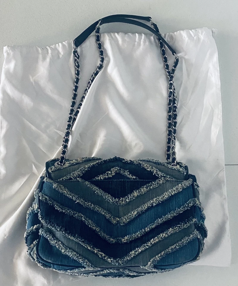 Michael Kors Sloan Large Denim Chevron Shoulder Bag W Adjustable Straps NWT $298 - Image 4 of 4