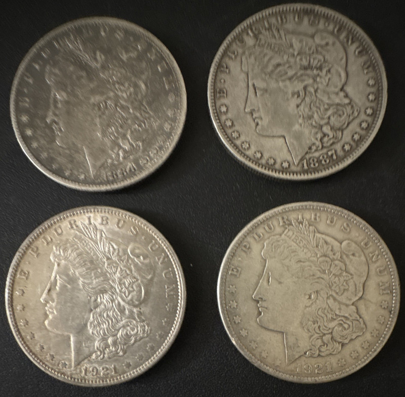 Morgan Silver Dollar $1 Collection (1884-O, 1887-O, 1921-P, 1921-P)