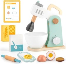 Wooden Baking Mixer Play Set Pretend Kitchen Toy for Kids Ages 3 